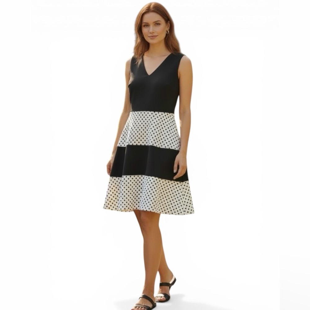 Karl Lagerfeld (size 8) Black and White Polka Dot Midi Dress